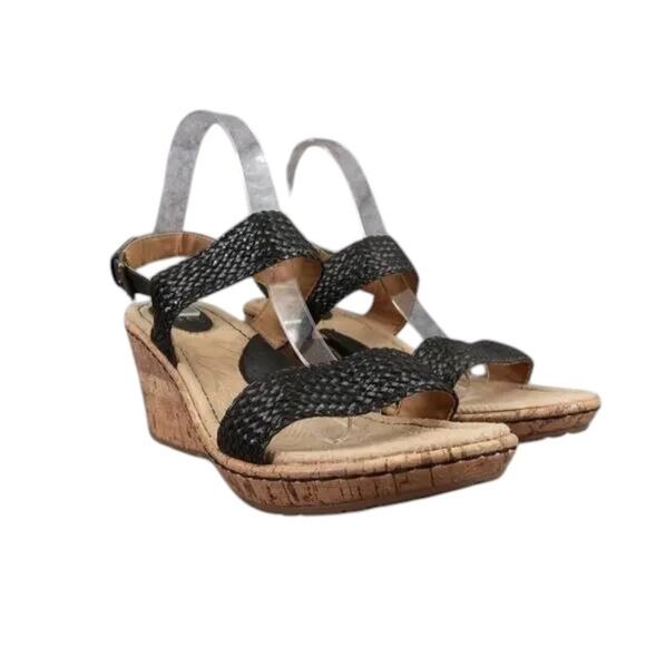 Born Concept Shoes Womens 11 Sandal Fashion Wedge Woven Straps Black Comfort boc - Picture 13 of 13